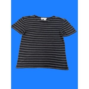 REAL CLOTHES Saks Fifth Tee S Black 100% SILK Striped Crewneck Short Sleeve Men